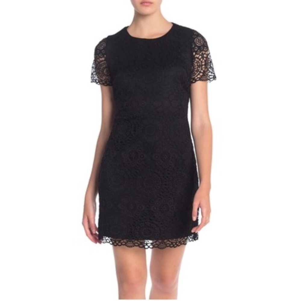 NWT Laundry by Shelli Segal Lace Cap Sleeve Shift Dress Scallop